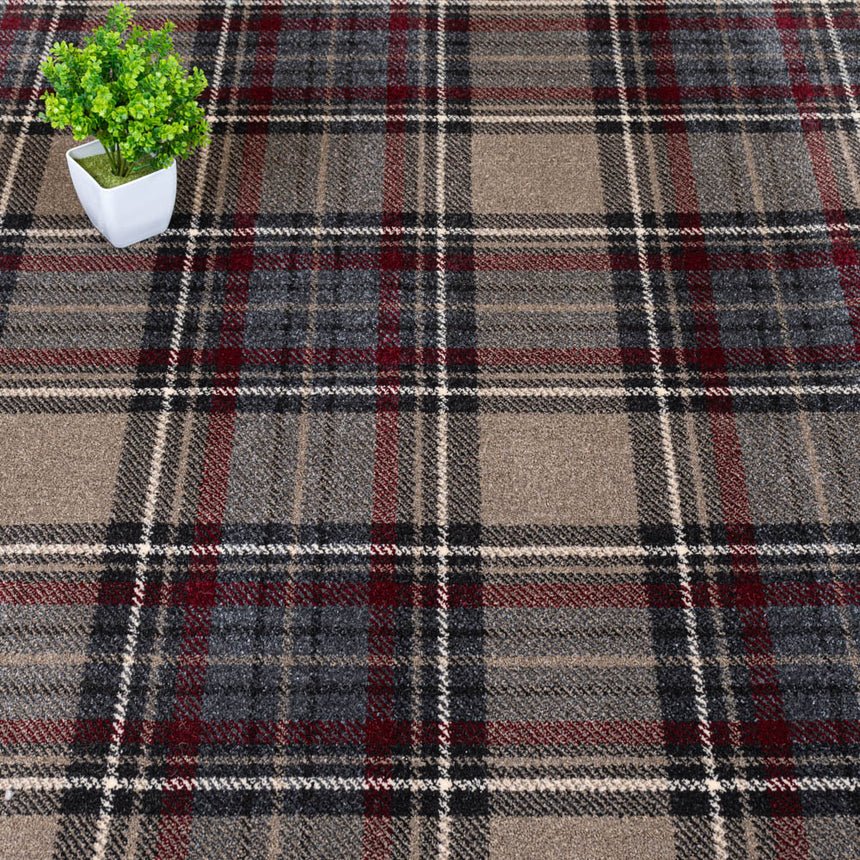 Grey Red ZAZ2 Midas Tartan Wilton Carpet